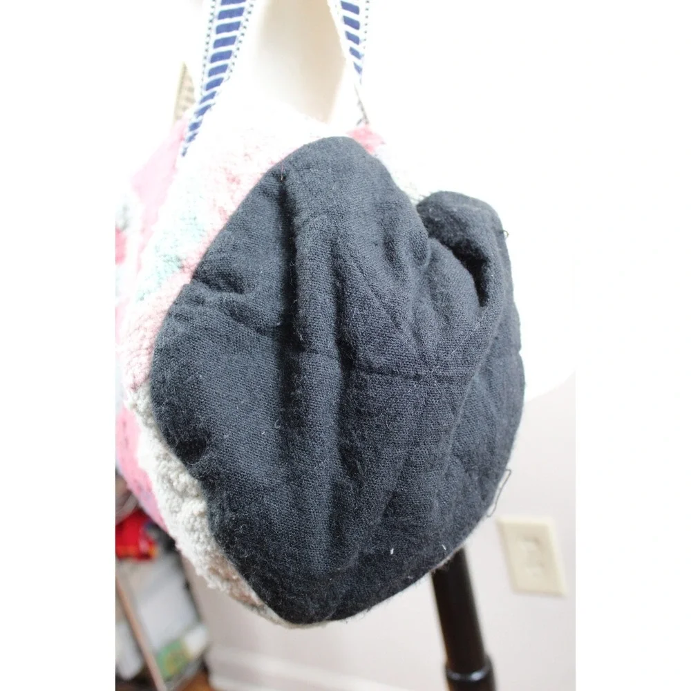 Vtg Mid Century Modern Wool Fabric Geometric Bird Duffle Bag